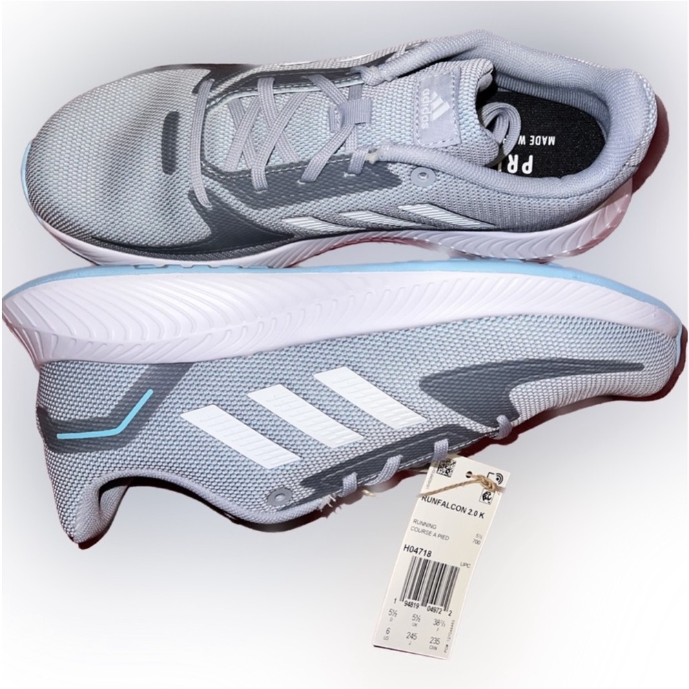 NIB Adidas Unisex Kids Gray H04718 Runfalcon 2.0 Lace Up Athletic Running